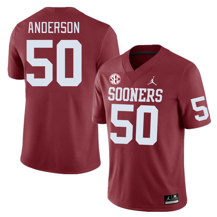 #50 Ben Anderson Oklahoma Sooners 2024 SEC Conference College Football Jerseys-Crimson